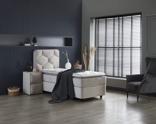 skybedd boxspring dolcebedd - beige - 90x200 - met bergruimte - eenpersoons