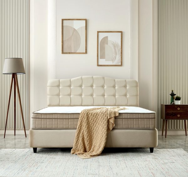 dreamhouse boxspring met bergruimte marrakech - beige - velvet - 180x200, opbergboxspring