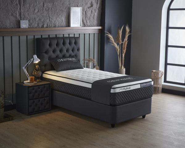 skybedd boxspring chestybedd - antraciet - 90x200 - met bergruimte