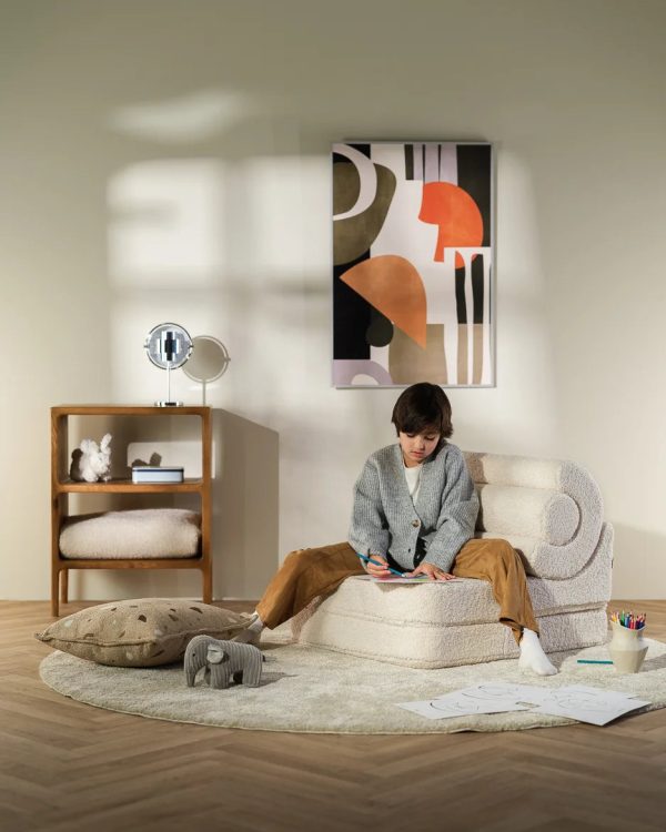 wigiwama flipster kinderstoel – cream white, crème, teddystof, wit, stapelbare speelset, scandinavische kinderkamer