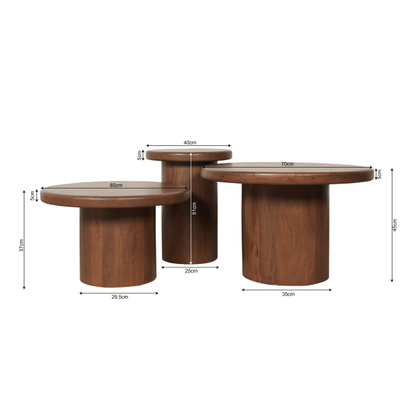 starfurn salontafel maya - walnoot - set van 3 - Afbeelding 2